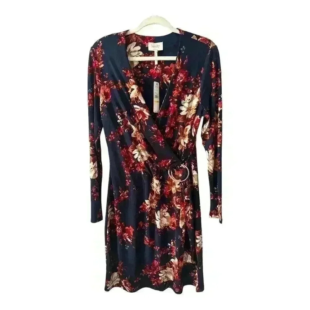 Laundry by Shelli Segal Blue Floral Wrap Dress, Medium‎